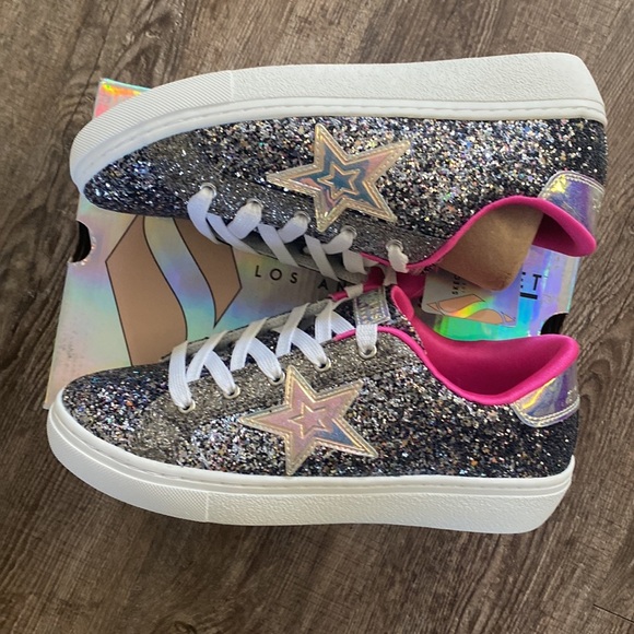 Skechers Shoes Girls Size 6 Sparkle Sneakers Black Youth Lace Up iridescent - Picture 2 of 10